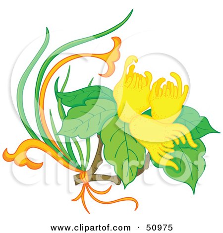 Royalty-Free (RF) Clipart Illustration of a Plant With Yellow Flower Blooms - Version 3 by Cherie Reve