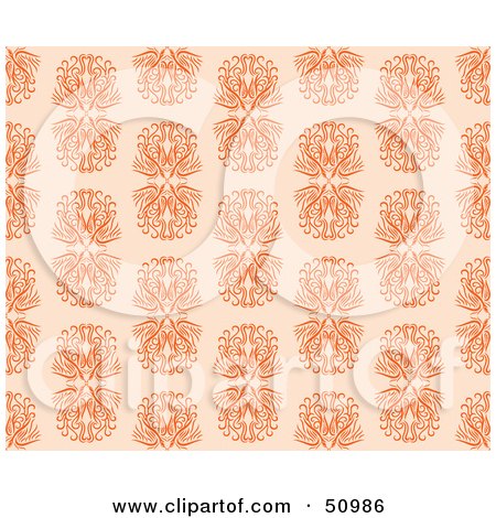 Royalty-Free (RF) Clipart Illustration of a Repeat Background Of Ornate Orange Designs by Cherie Reve