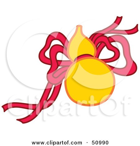 Royalty-Free (RF) Clipart Illustration of a Yellow Oriental Fruit With Red Ribbons by Cherie Reve