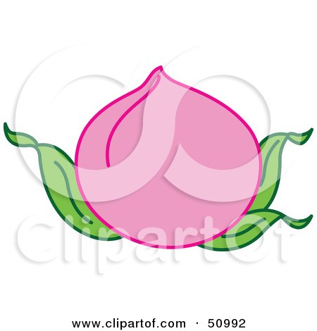 Royalty-Free (RF) Clipart Illustration of a Plump Pink Plum With Leaves by Cherie Reve