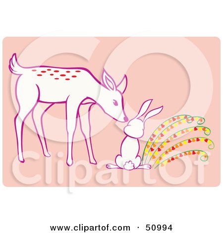 Royalty-Free (RF) Clipart Illustration of a Deer Sniffing a Rabbit by Cherie Reve