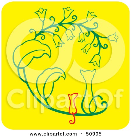 Royalty-Free (RF) Clipart Illustration of a Cat And Mouse Sitting Side By Side And Watching Flowers by Cherie Reve