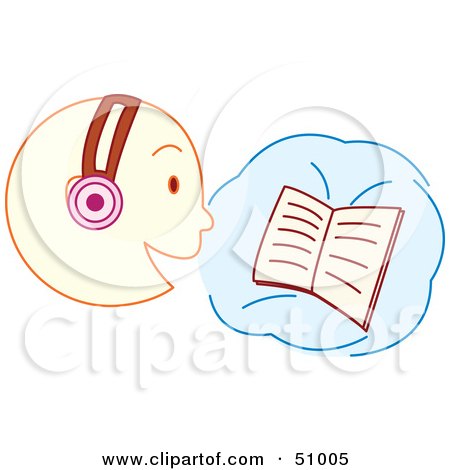 Royalty-Free (RF) Clipart Illustration of a Boy Reading A Book And Wearing Headphones by Cherie Reve