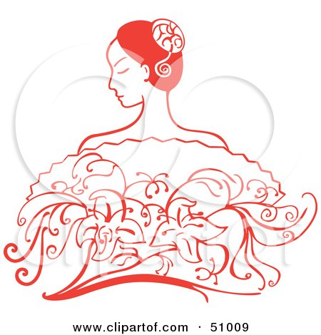 Royalty-Free (RF) Clipart Illustration of a Beautiful Red Hispanic Woman With Flowers by Cherie Reve