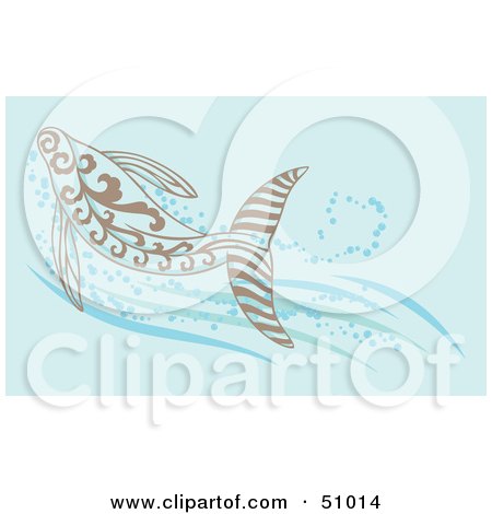 Royalty-Free (RF) Clipart Illustration of a Swimming Brown Whale In Blue Water by Cherie Reve