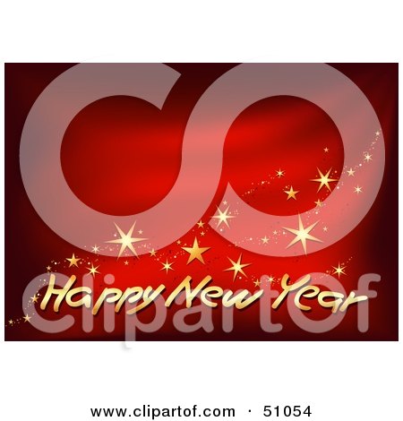 Clipart Illustration of a Red Happy New Year Greeting With Golden Stars by dero