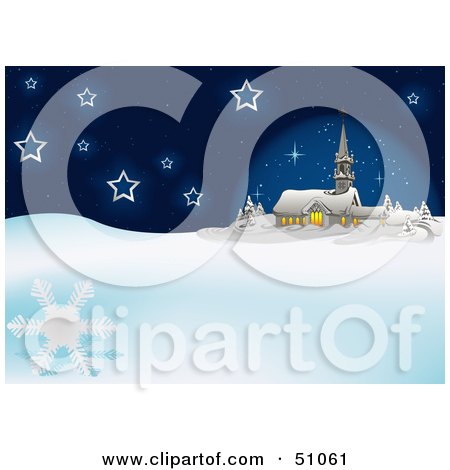 Royalty-Free (RF) Clipart Illustration of a Blue Church Christmas Background - Version 2 by dero