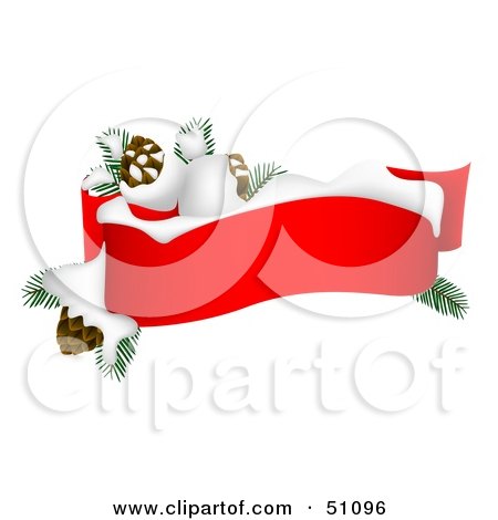 Clipart Illustration of a Red Christmas Banner With Snow and Pinecones by dero