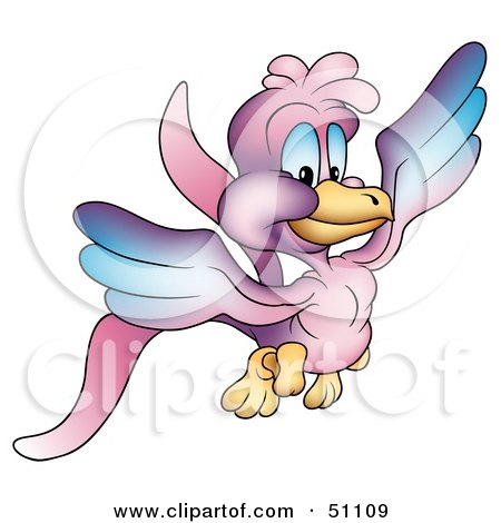 Royalty-Free (RF) Clipart Illustration of a Happy Pink Bird Flying by dero