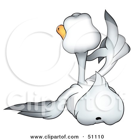 Royalty-Free (RF) Clipart Illustration of a Rear View Of A White Goose Lifting A Wing by dero