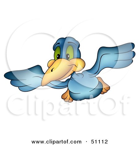 Royalty-Free (RF) Clipart Illustration of a Happy Blue Bird Flying by dero