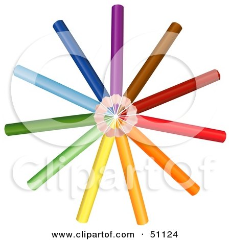 Royalty-Free (RF) Clipart Illustration of a Circle Of Colored Pencils With Their Points In The Center by dero