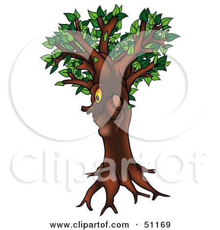 Royalty-Free (RF) Clipart Illustration of a Yellow Eyed Ent Tree - Version 4 by dero