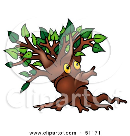 Royalty-Free (RF) Clipart Illustration of a Yellow Eyed Ent Tree - Version 1 by dero
