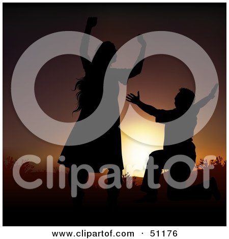 Royalty-Free (RF) Clipart Illustration of a Silhouetted Couple at Sunset - Version 6 by dero