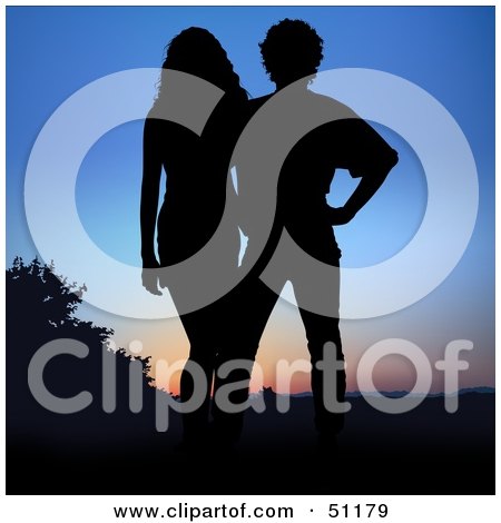 Royalty-Free (RF) Clipart Illustration of a Silhouetted Couple at Sunset - Version 12 by dero
