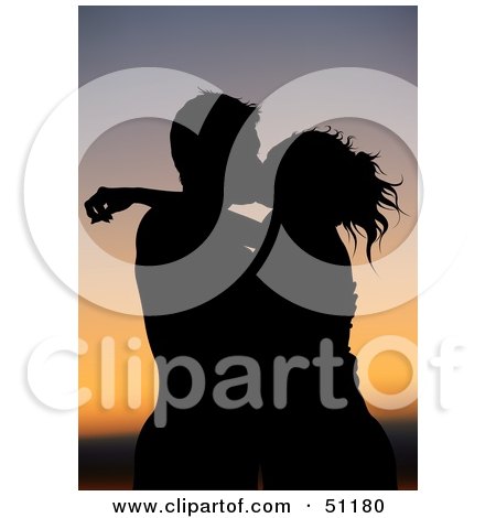 Royalty-Free (RF) Clipart Illustration of a Silhouetted Couple at Sunset - Version 11 by dero