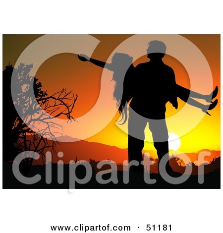 Royalty-Free (RF) Clipart Illustration of a Silhouetted Couple at Sunset - Version 7 by dero