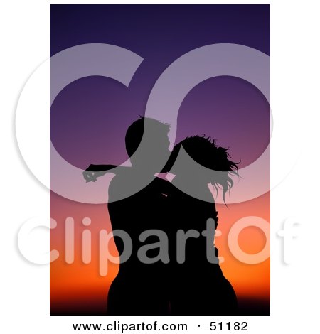 Royalty-Free (RF) Clipart Illustration of a Silhouetted Couple at Sunset - Version 9 by dero