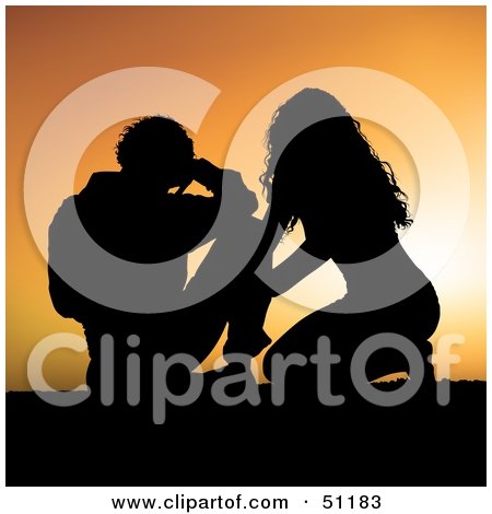 Royalty-Free (RF) Clipart Illustration of a Silhouetted Couple at Sunset - Version 13 by dero