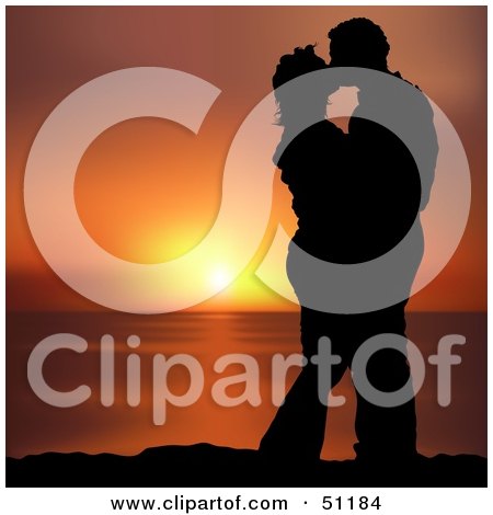 Royalty-Free (RF) Clipart Illustration of a Silhouetted Couple at Sunset - Version 2 by dero