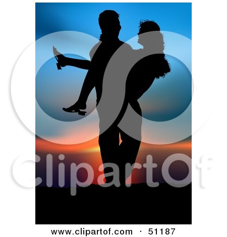 Royalty-Free (RF) Clipart Illustration of a Silhouetted Couple at Sunset - Version 4 by dero