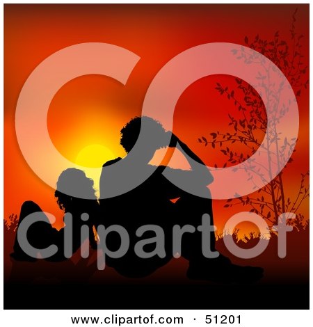 Royalty-Free (RF) Clipart Illustration of a Silhouetted Couple at Sunset - Version 1 by dero