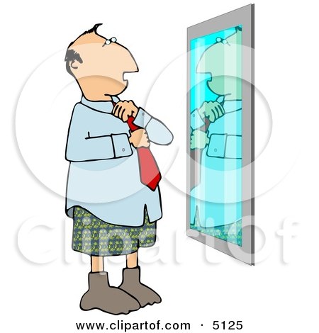 Man Putting Business Tie On In Front of Mirror Clipart by djart