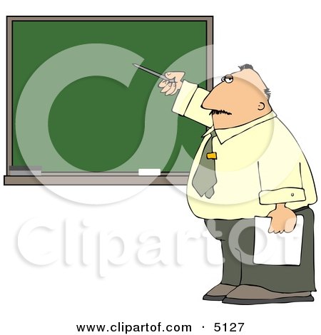Male School Teacher Pointing at a Blank Chalkboard Clipart by djart