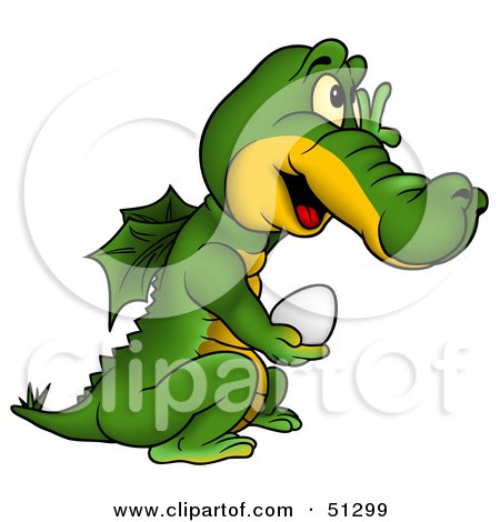 Royalty-Free (RF) Clipart Illustration of a Cute Dragon Carrying an Egg by dero