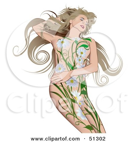Royalty-Free (RF) Clipart Illustration of a Nude Woman With Floral Designs on Her Body by dero
