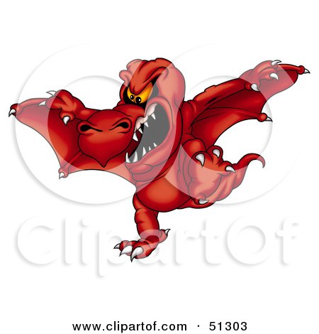 Royalty-Free (RF) Clipart Illustration of a Mean Flying Dragon - Version 2 by dero