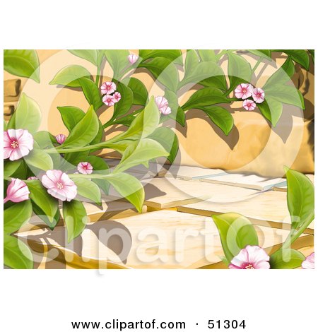 Clipart Illustration of a Creeping Plant With Pink Blooms On A Stone Path by dero