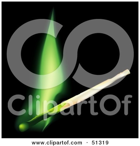 Royalty-Free (RF) Clipart Illustration of a Burning Match With a Green Flame by dero