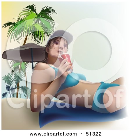 Royalty-Free (RF) Clipart Illustration of a Woman Sipping A Beverage On A Beach by dero