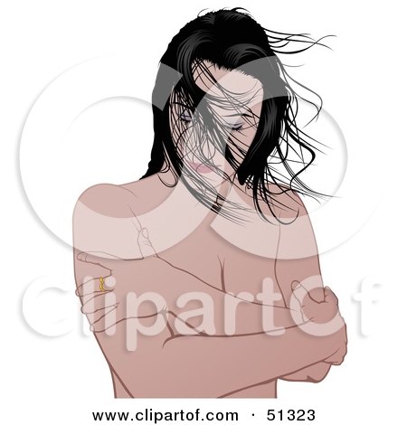 Royalty-Free (RF) Clipart Illustration of a Nude Woman Hugging Herself by dero