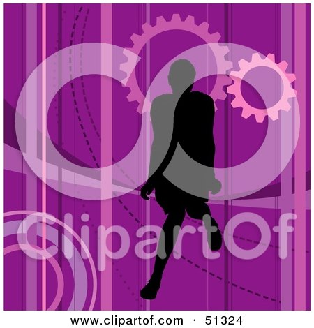 Royalty-Free (RF) Clipart Illustration of a Silhouetted Woman On A Retro Purple Background by dero