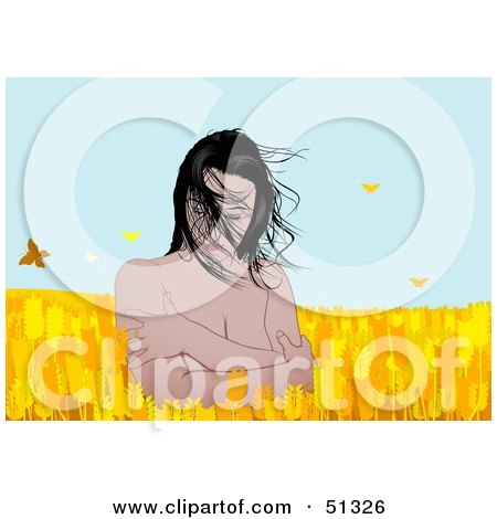 Royalty-Free (RF) Clipart Illustration of a Nude Woman in a Field by dero