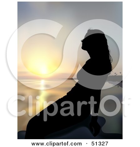 Royalty-Free (RF) Clipart Illustration of a Lone Woman Silhouetted at Sunset by dero