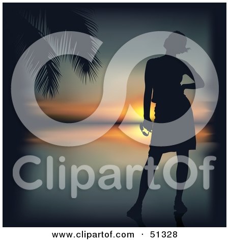 Royalty-Free (RF) Clipart Illustration of a Stylish Silhouetted Woman at Sunset by dero