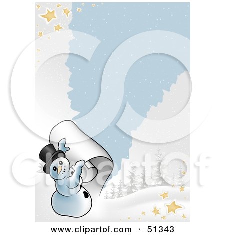 Royalty-Free (RF) Clipart Illustration of a Christmas Snowman Background - Version 4 by dero