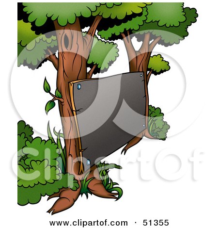 Clipart Illustration of a Blank Board Posted on Two Trees by dero