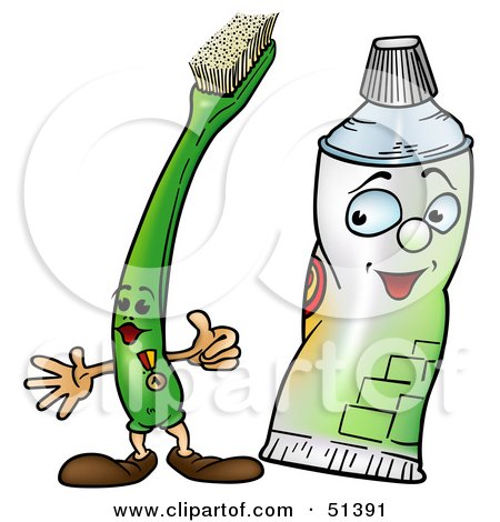 Royalty-Free (RF) Clipart Illustration of a Toothbrush Standing With A Toothpaste Tube by dero