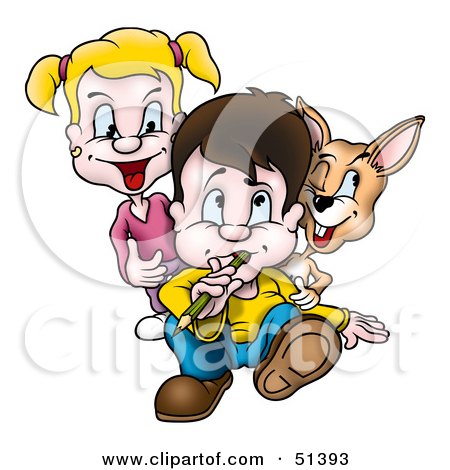 Clipart Illustration of a Little Girl And Boy With Their Pet Rabbit by dero
