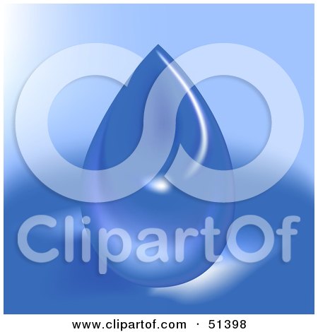 Royalty-Free (RF) Clipart Illustration of a Reflective Blue Water Droplet on Blue by dero