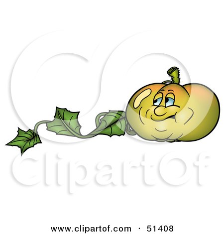Royalty-Free (RF) Clipart Illustration of a Depressed Green Pumpkin on a Vine by dero