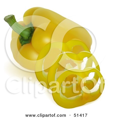 Royalty-Free (RF) Clipart Illustration of Sliced Rings Resting Against A Yellow Bell Pepper by dero