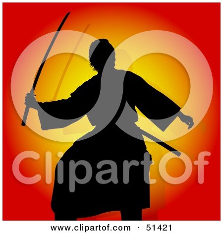 Royalty-Free (RF) Clipart Illustration of a Silhouetted Samurai On Orange by dero