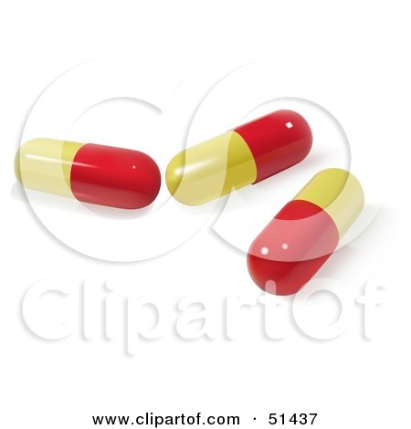 Royalty-Free (RF) Clipart Illustration of Red and Yellow Pill Capsules by dero