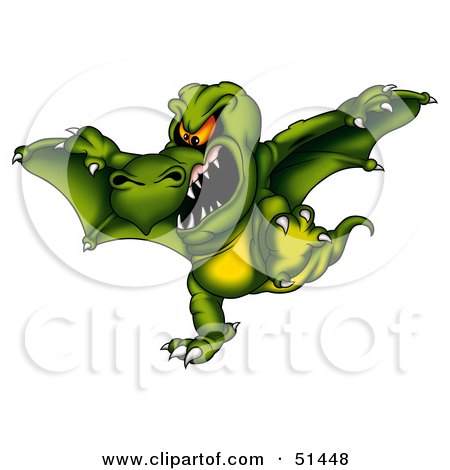 Royalty-Free (RF) Clipart Illustration of a Mean Flying Dragon - Version 1 by dero